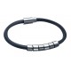 Bracelet NOIR POLICE SIXPACK cuir et acier